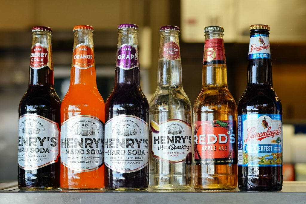 glass bottles with alcoholic drink